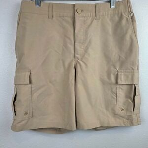 Lands End Mens Tan Cargo Shorts Size M 32-34 Elastic Waist Hiking Outdoor